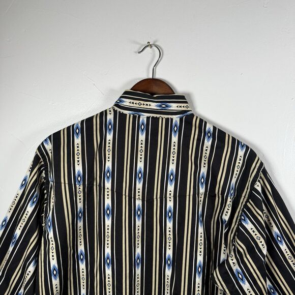 Plains Western Wear Southwest Aztec Pearl Snap Shirt Medium Black Blue VTG - Picture 10 of 14